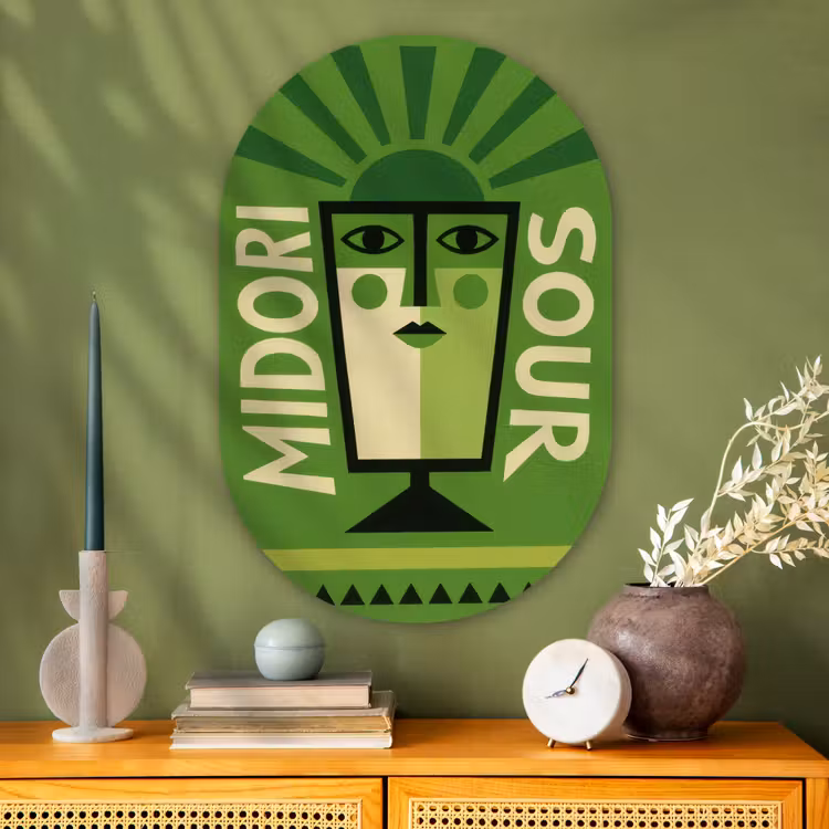 Grafisch - Art - Cocktail - Groen Wandcirkel Ovaal Glas middel -sfeer2