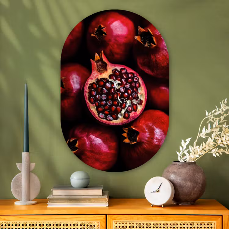 Granaatappel - Rood - Fruit Wandcirkel Ovaal Glas middel -sfeer2