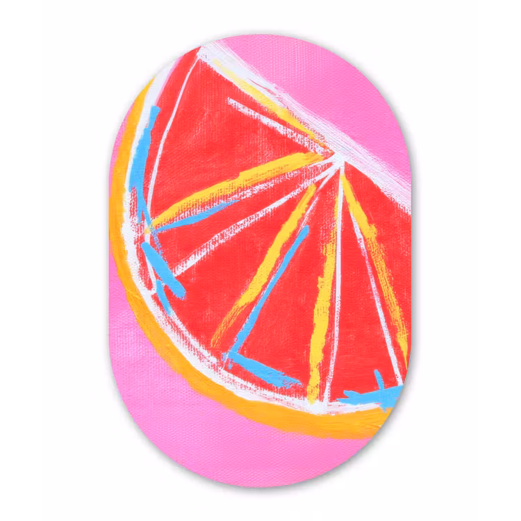 Grapefruit - Geschilderd - Roze - Strepen Wandcirkel Ovaal Glas middel -3d