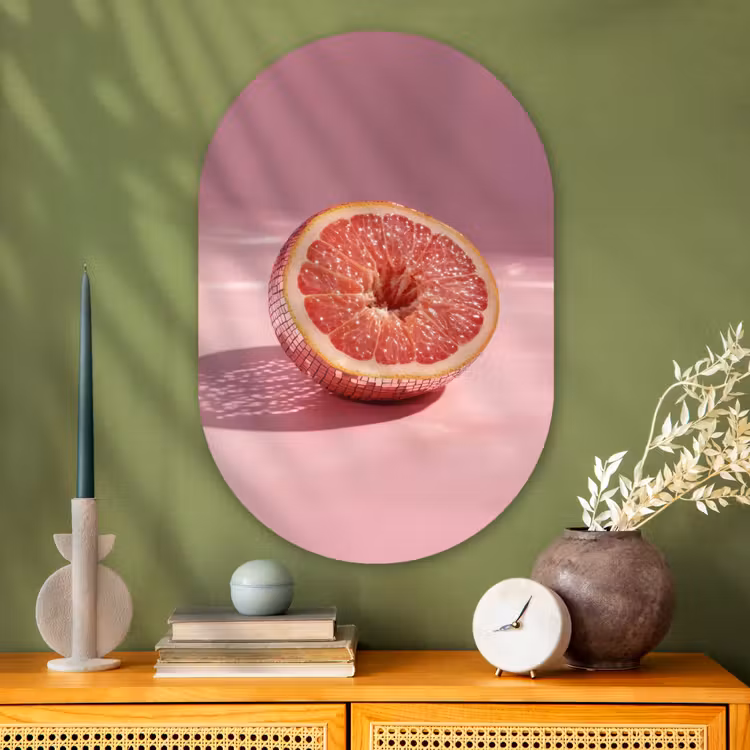 Grapefruit - Roze - Disco - Shiny Wandcirkel Ovaal Glas middel -sfeer2