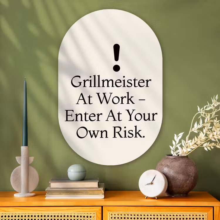 Grill - Uitroepteken - Zwart - Tekst Wandcirkel Ovaal Glas middel -sfeer2