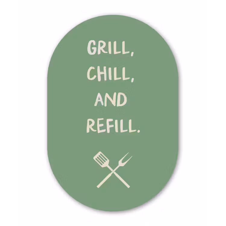 Grill - Groen - Zomer - Quote Wandcirkel Ovaal Glas middel -3d