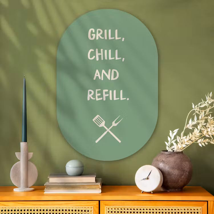 Grill - Groen - Zomer - Quote Wandcirkel Ovaal Glas middel -sfeer2