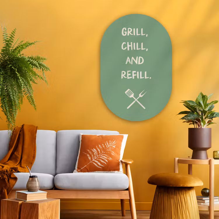Grill - Groen - Zomer - Quote Wandcirkel Ovaal Glas middel -sfeer4