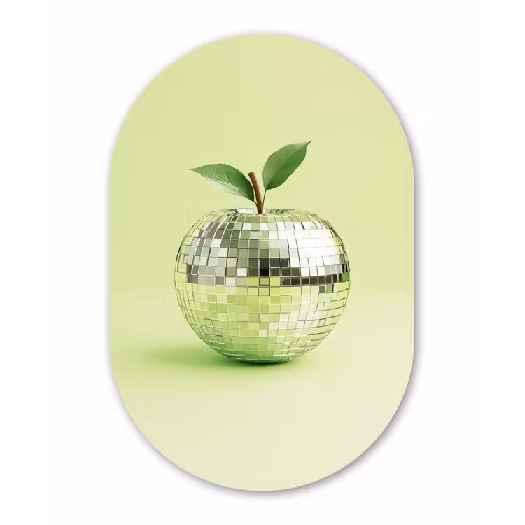 Groen - Disco - Decoratie - Appel Wandcirkel Ovaal Glas middel -3d