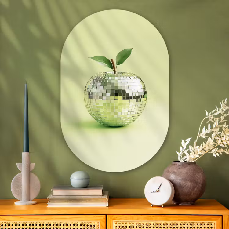 Groen - Disco - Decoratie - Appel Wandcirkel Ovaal Glas middel -sfeer2