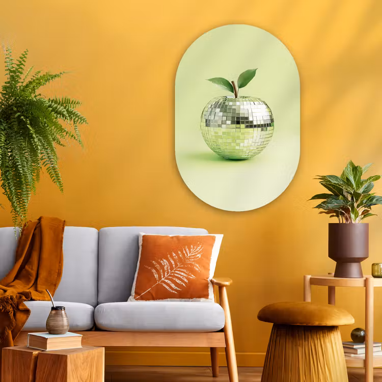 Groen - Disco - Decoratie - Appel Wandcirkel Ovaal Glas middel -sfeer4