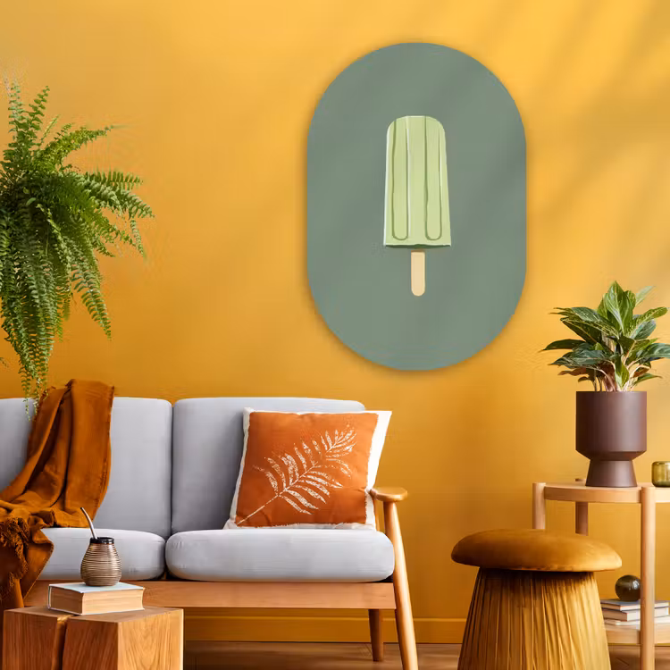 Groen - Waterijsje - Stokje - Illustratie Wandcirkel Ovaal Glas middel -sfeer4