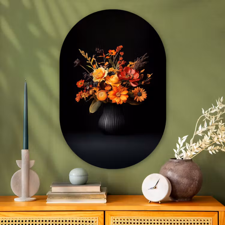 Herfst - Boeket - Oranje Wandcirkel Ovaal Glas middel -sfeer2