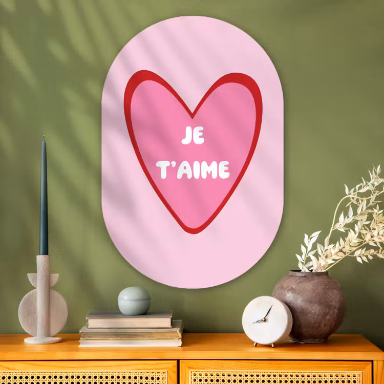 Hart - Frans - Valentijn - Roze Wandcirkel Ovaal Glas middel -sfeer2