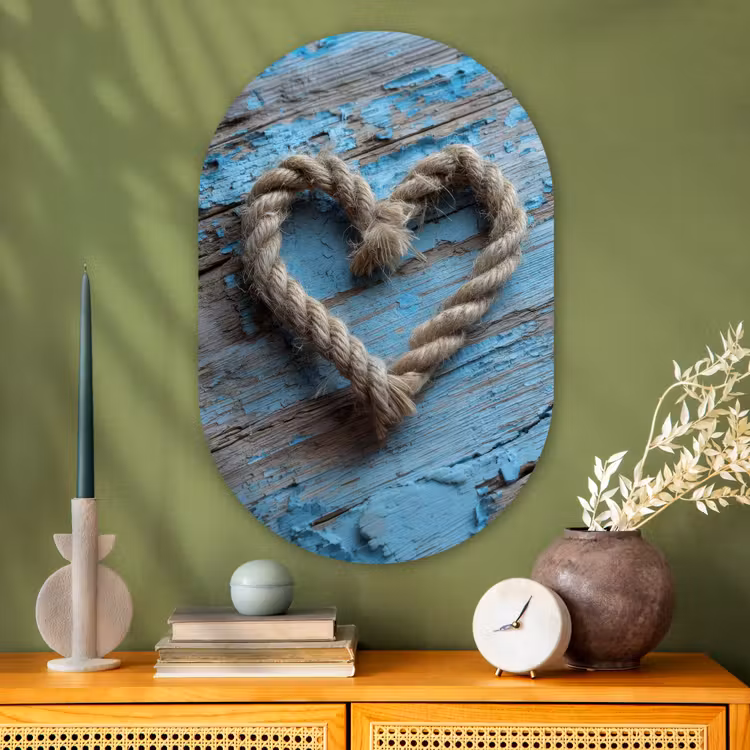 Hart - Touw - Hout - Rustiek Wandcirkel Ovaal Glas middel -sfeer2