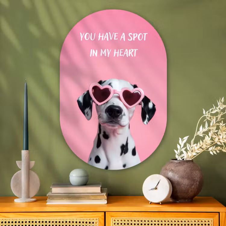 Hartjes - Hond - Valentijn - Roze Wandcirkel Ovaal Glas middel -sfeer2