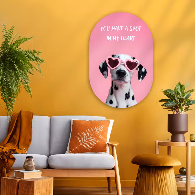 Hartjes - Hond - Valentijn - Roze Wandcirkel Ovaal Glas middel -sfeer4