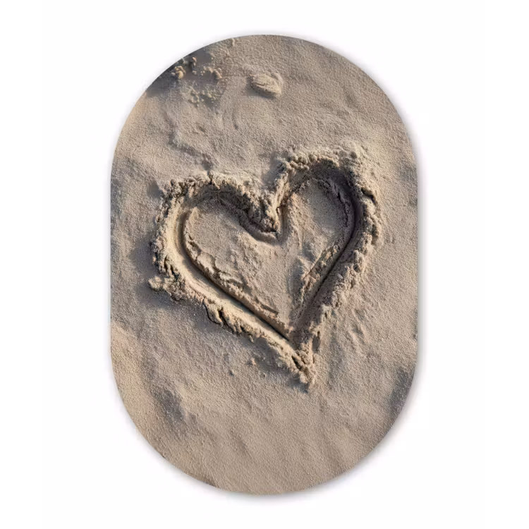 Hartvorm - Getekend - Beige - Zand Wandcirkel Ovaal Glas middel -3d
