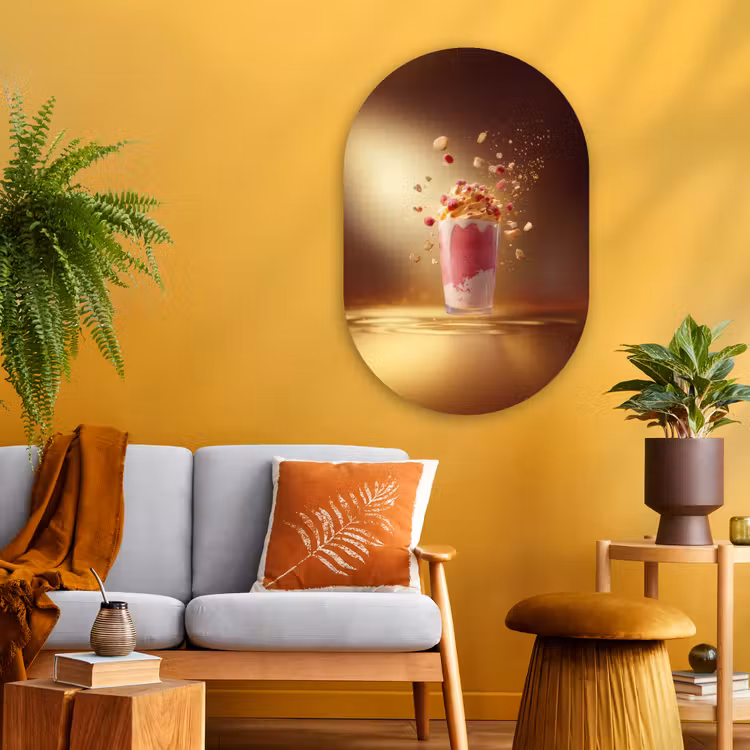 Framboos - Smoothie - Drinken - Roze Wandcirkel Ovaal Glas middel -sfeer4