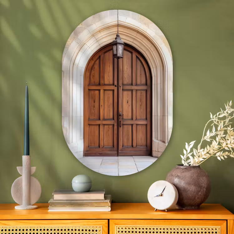 Houten - Deur - Lantaarn Wandcirkel Ovaal Glas middel -sfeer2