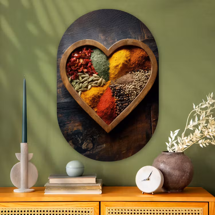 Houten - Hart - Kleurrijke - Specerijen Wandcirkel Ovaal Glas middel -sfeer2