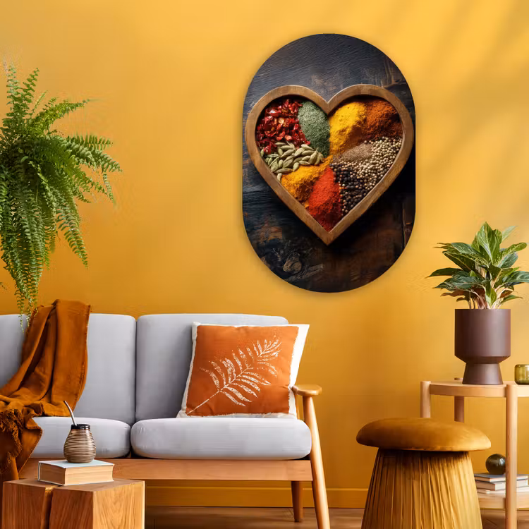Houten - Hart - Kleurrijke - Specerijen Wandcirkel Ovaal Glas middel -sfeer4