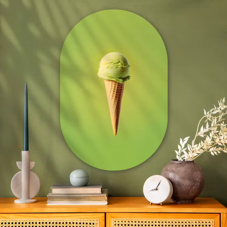 Hoorntje - Schepijs - Groen Wandcirkel Ovaal Glas middel -sfeer2