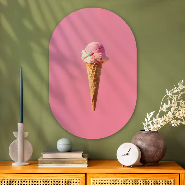 Hoorntje - Schepijs - Roze Wandcirkel Ovaal Glas middel -sfeer2