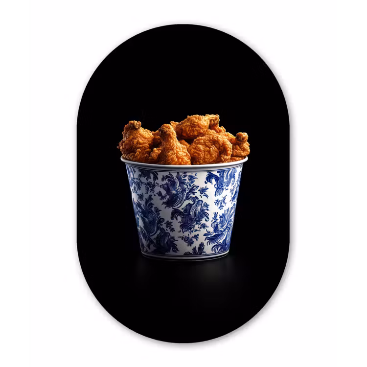 Kip - Bucket - Delfts blauw - Lekker Wandcirkel Ovaal Glas middel -3d