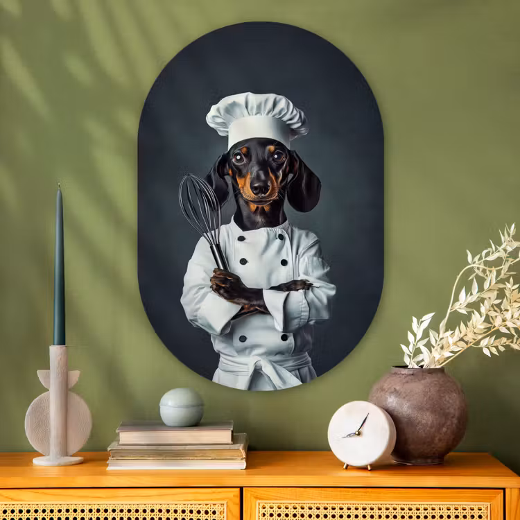 Hond - Garde - Kok Wandcirkel Ovaal Glas middel -sfeer2