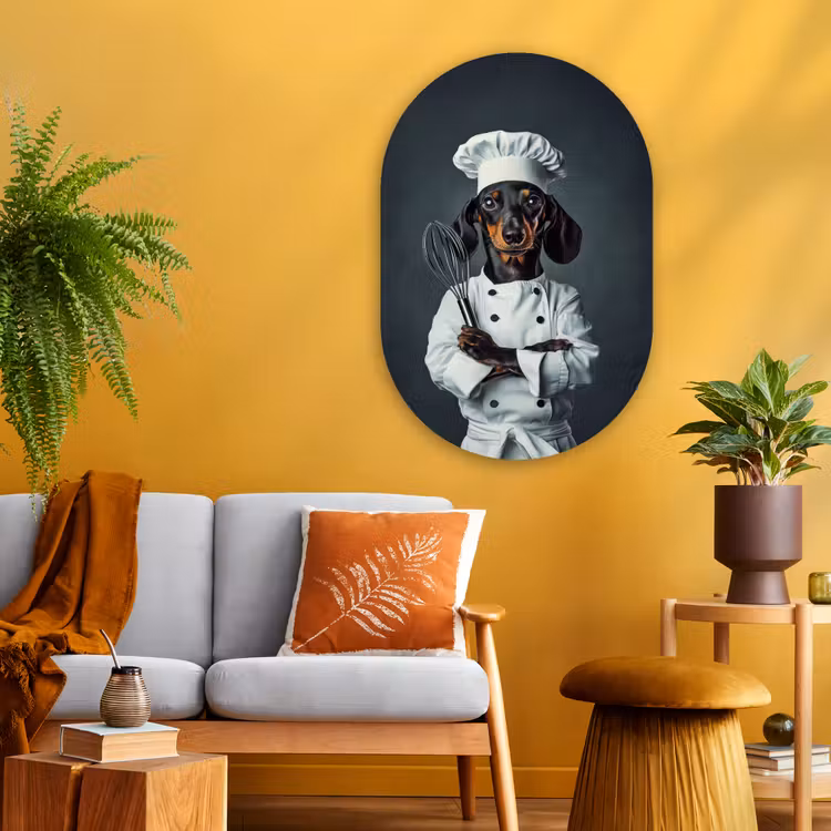 Hond - Garde - Kok Wandcirkel Ovaal Glas middel -sfeer4