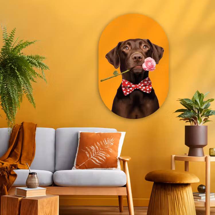 Hond - Oranje - Roos - Valentijn Wandcirkel Ovaal Glas middel -sfeer4