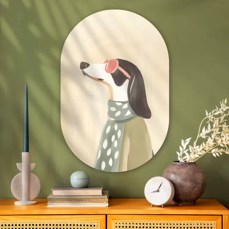 Hond - Zonnebril - Sjaal Wandcirkel Ovaal Glas middel -sfeer2