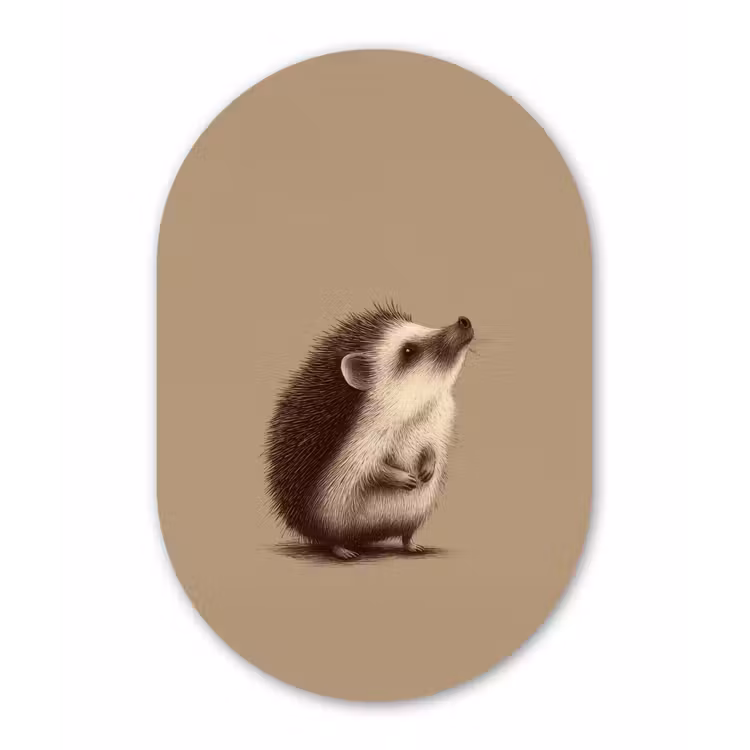 Egel - Snuitje - Bruin - Stekels Wandcirkel Ovaal Glas middel -3d
