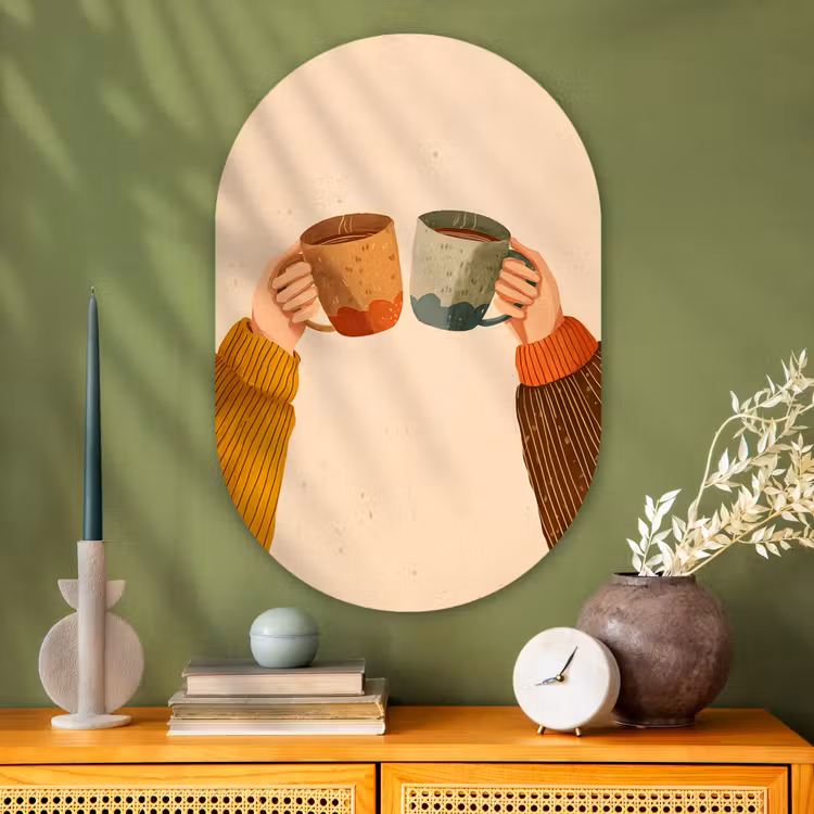 Illustratie - Mokken - Proosten - Bruin Wandcirkel Ovaal Glas middel -sfeer2