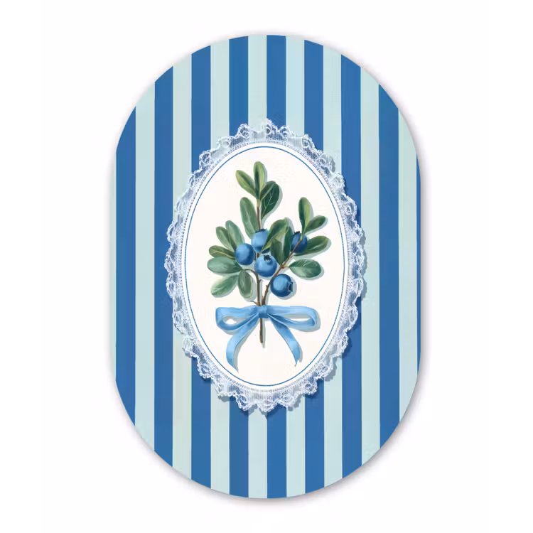 Illustratie - Bessen - Blauw - Strepen Wandcirkel Ovaal Glas middel -3d
