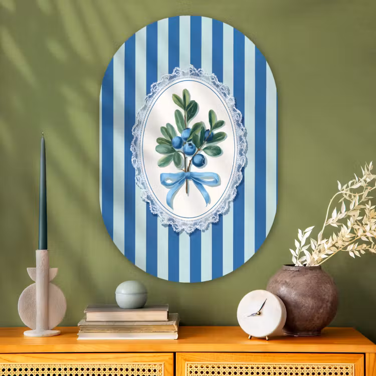 Illustratie - Bessen - Blauw - Strepen Wandcirkel Ovaal Glas middel -sfeer2