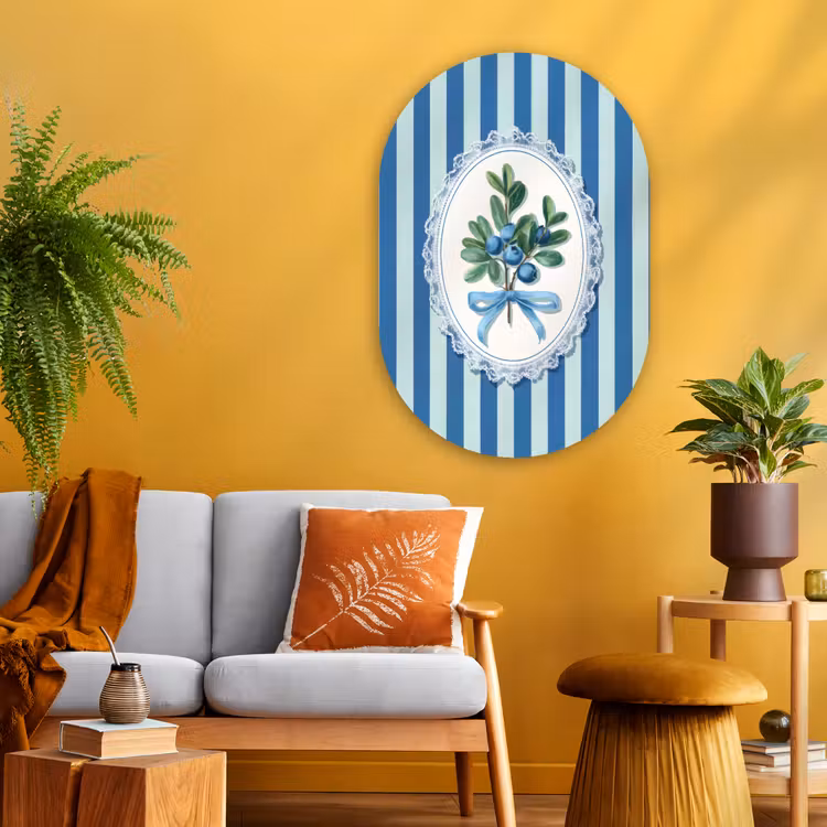 Illustratie - Bessen - Blauw - Strepen Wandcirkel Ovaal Glas middel -sfeer4