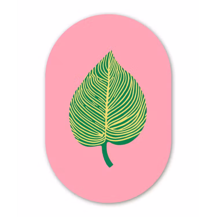 Illustratie - Blad - Minimalistisch - Groen Wandcirkel Ovaal Glas middel -3d