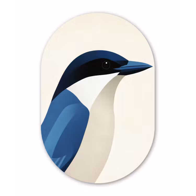 Illustratie - Blauw - Vogel Wandcirkel Ovaal Glas middel -3d