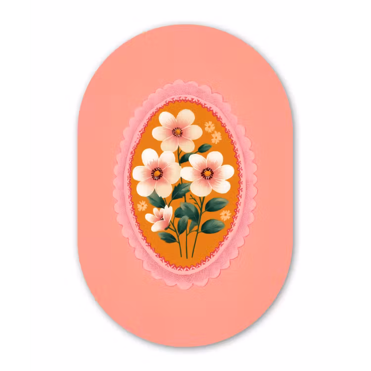 Illustratie - Bloemen - Rand - Roze Wandcirkel Ovaal Glas middel -3d