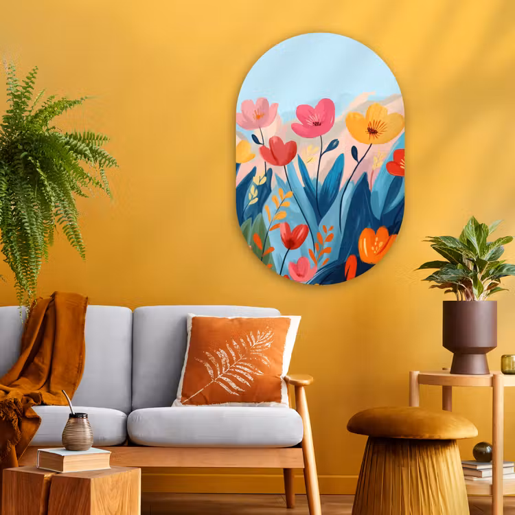 Illustratie - Bloemen - Kleurrijk Wandcirkel Ovaal Glas middel -sfeer4