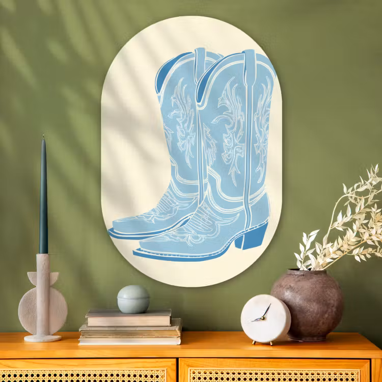 Illustratie - Cowboylaarzen - Patroon Wandcirkel Ovaal Glas middel -sfeer2
