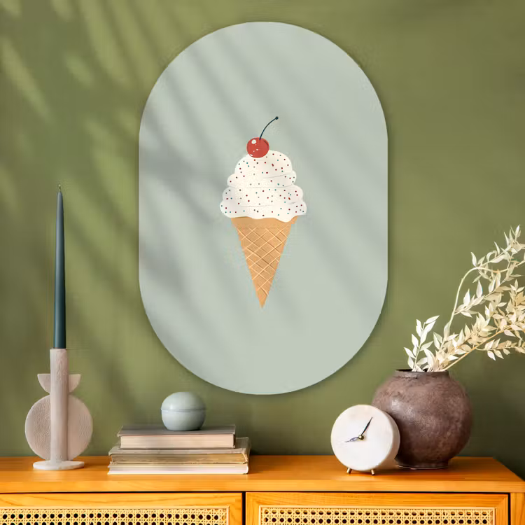 Illustratie - Ijsje - Spikkels - Kers Wandcirkel Ovaal Glas middel -sfeer2