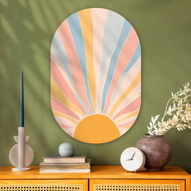 Illustratie - Zon - Pastelkleuren Wandcirkel Ovaal Glas middel -sfeer2