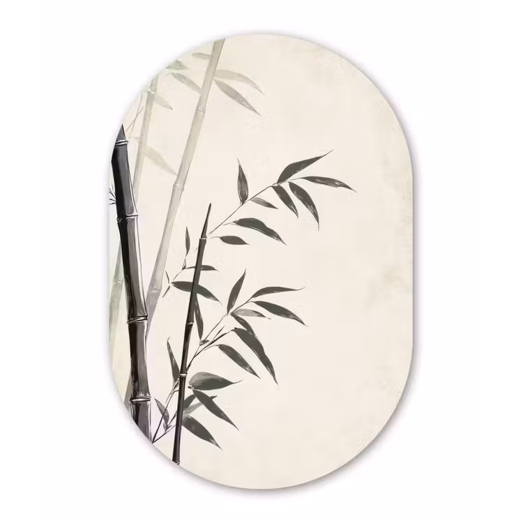Japandi - Bamboe - Beige Wandcirkel Ovaal Glas middel -3d
