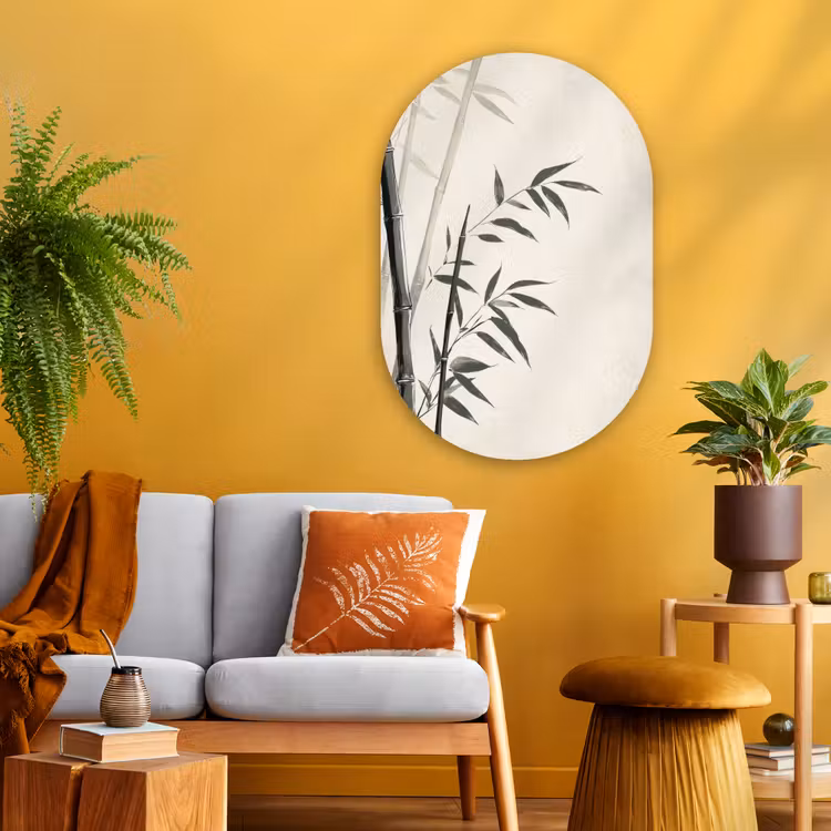 Japandi - Bamboe - Beige Wandcirkel Ovaal Glas middel -sfeer4