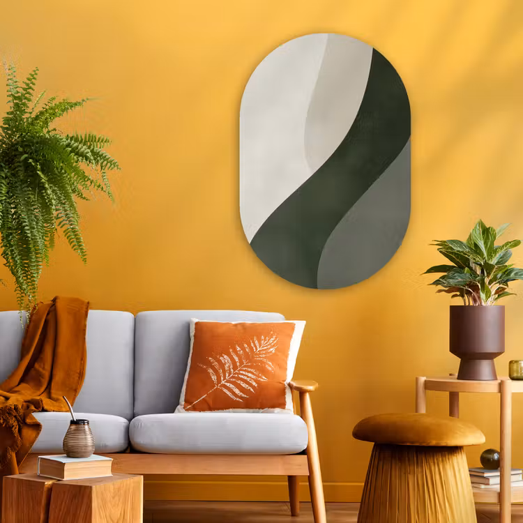 Japandi - Groen - Abstract - Modern Wandcirkel Ovaal Glas middel -sfeer4