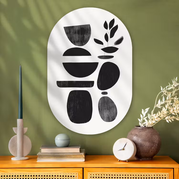 Japandi - Zwart - Abstract Wandcirkel Ovaal Glas middel -sfeer2