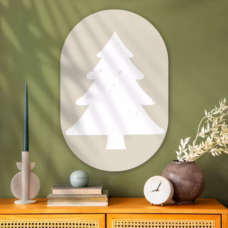 Japandi - Kerstboom - Beige - Kerstversiering Wandcirkel Ovaal Glas middel -sfeer2