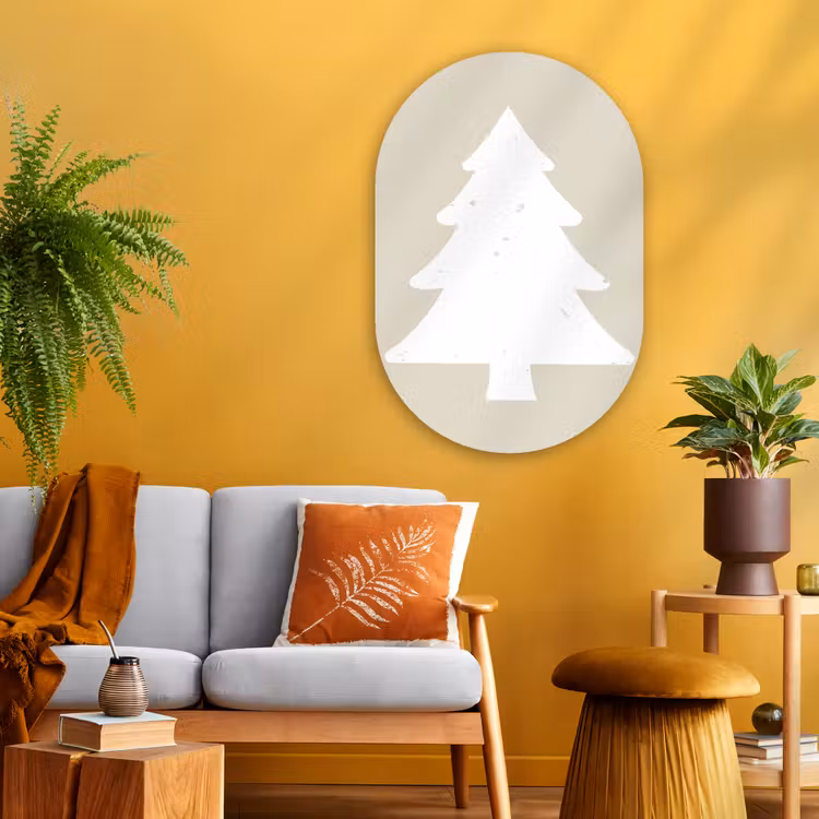 Japandi - Kerstboom - Beige - Kerstversiering Wandcirkel Ovaal Glas middel -sfeer4