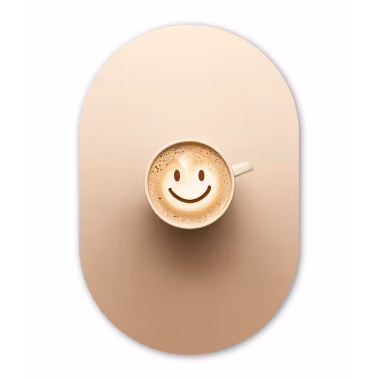 Koffie - Melkschuim - Lach - Beige Wandcirkel Ovaal Glas middel -3d