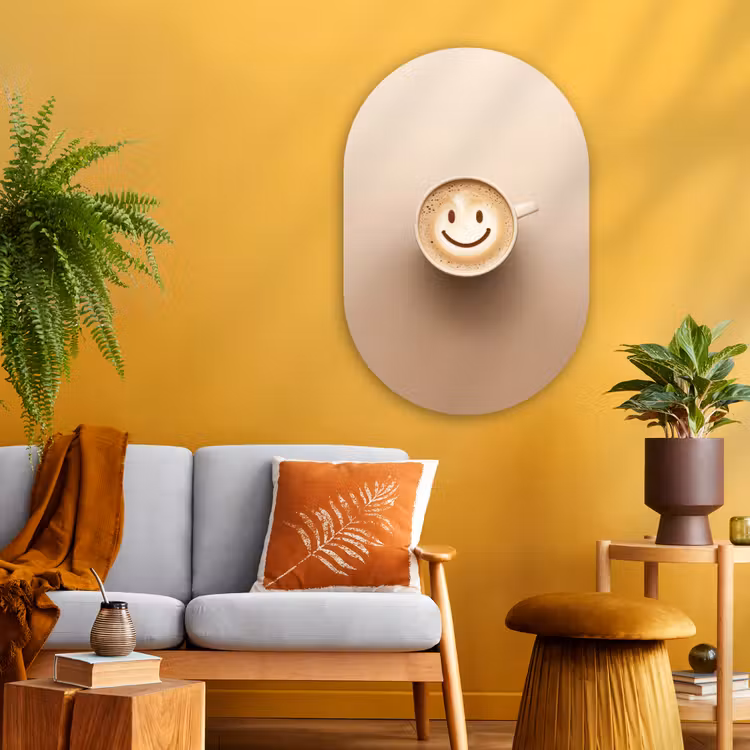 Koffie - Melkschuim - Lach - Beige Wandcirkel Ovaal Glas middel -sfeer4