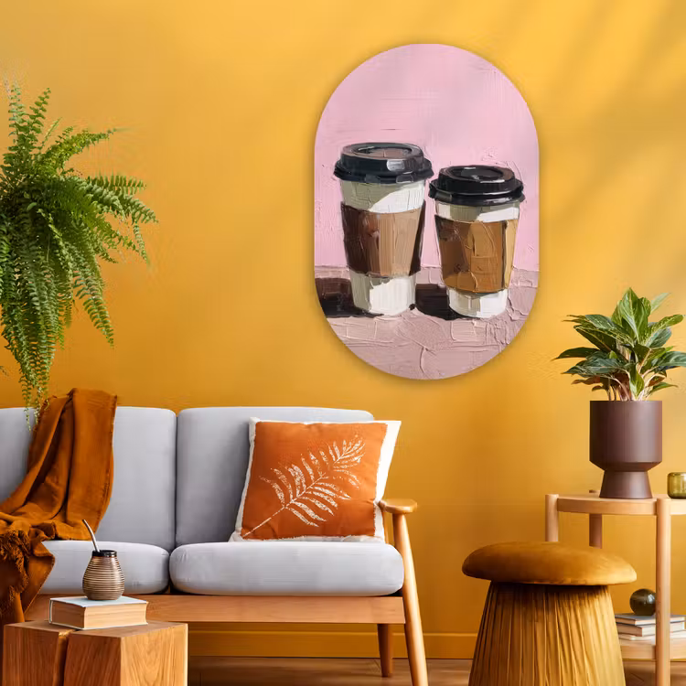 Koffiebekers - Deksel - Verf - Textuur Wandcirkel Ovaal Glas middel -sfeer4